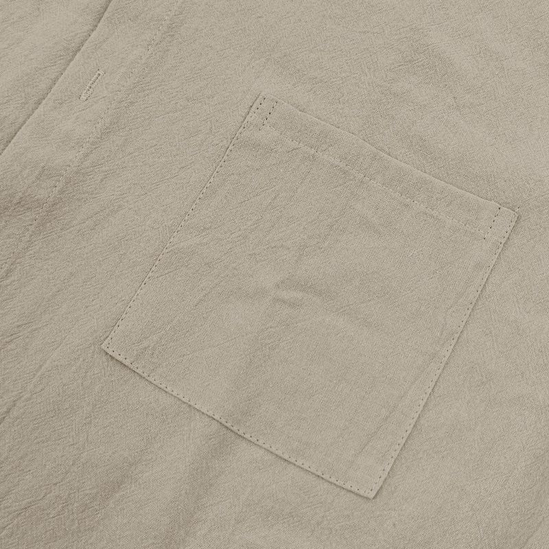 Camisa de lino de manga corta para hombre, nueva, de color liso, con cuello alto y bolsillo, holgada, informal_voghion.com