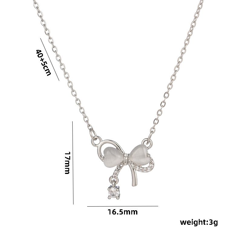 Bow Necklaces Simple, Luxurious And Niche Designs, Love Cat's Eye Stone Pendants For Women With Versatile Collarbone_voghion.com