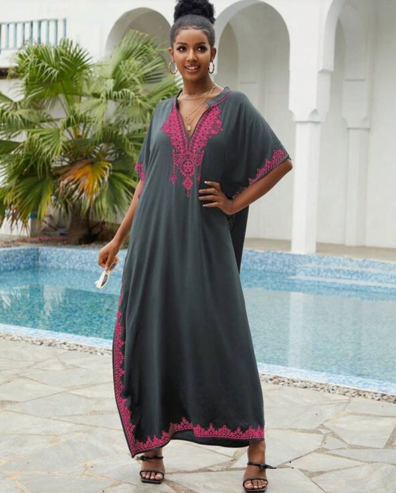 Abito da spiaggia oversize da donna – Tunica leggera in rayon con collo alto, copri bikini, copricostume da bagno_voghion.com