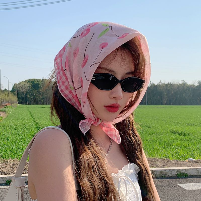 Sciarpa di cotone e lino primaverile estiva quadrata piccola e fresca, foulard da donna in stile occidentale coreano, alla moda_voghion.com
