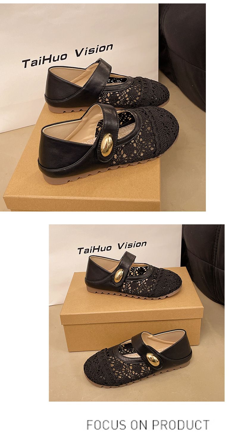 Thick-soled Inner Height-increasing Single Shoes Women's Woven One-pedal Velcro Mary Jane Shoes With Skirts Casual Shoes_voghion.com