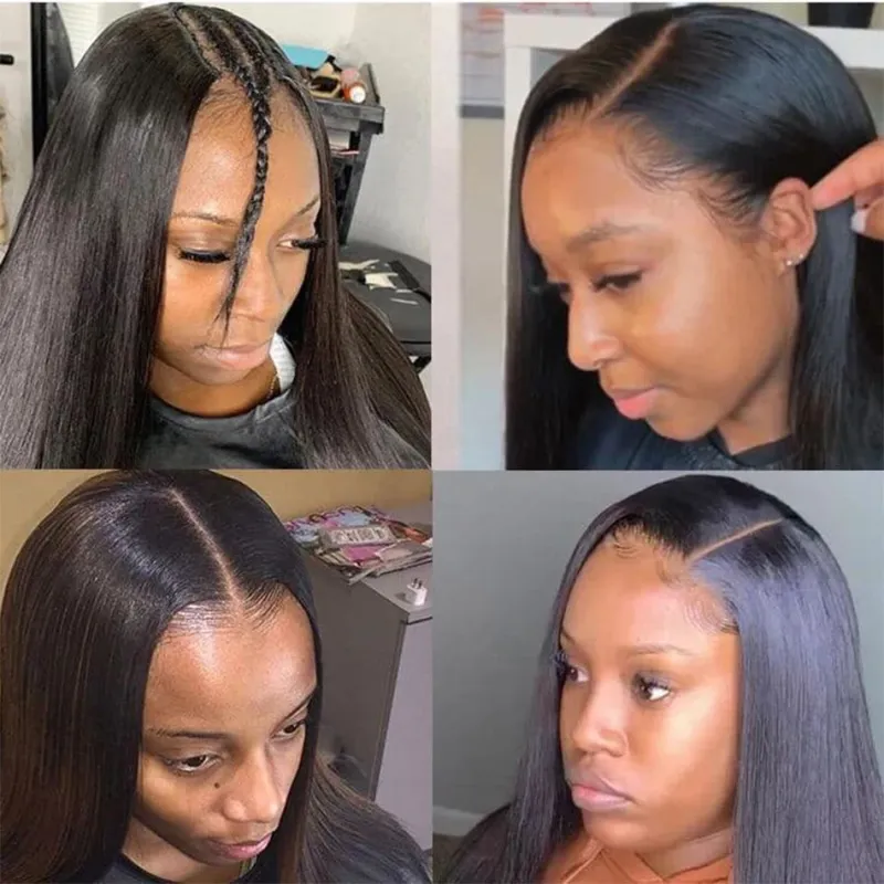 Peluca de cabello humano liso sin pegamento con parte en U para mujeres negras, cabello malayo 180 % natural, larga, lista para usar_voghion.com