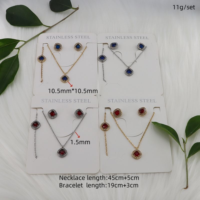 Wholesale Jewelry Simple Style Classic Style Square 304 Stainless Steel Zircon Gold Plated Inlay Jewelry Set_voghion.com