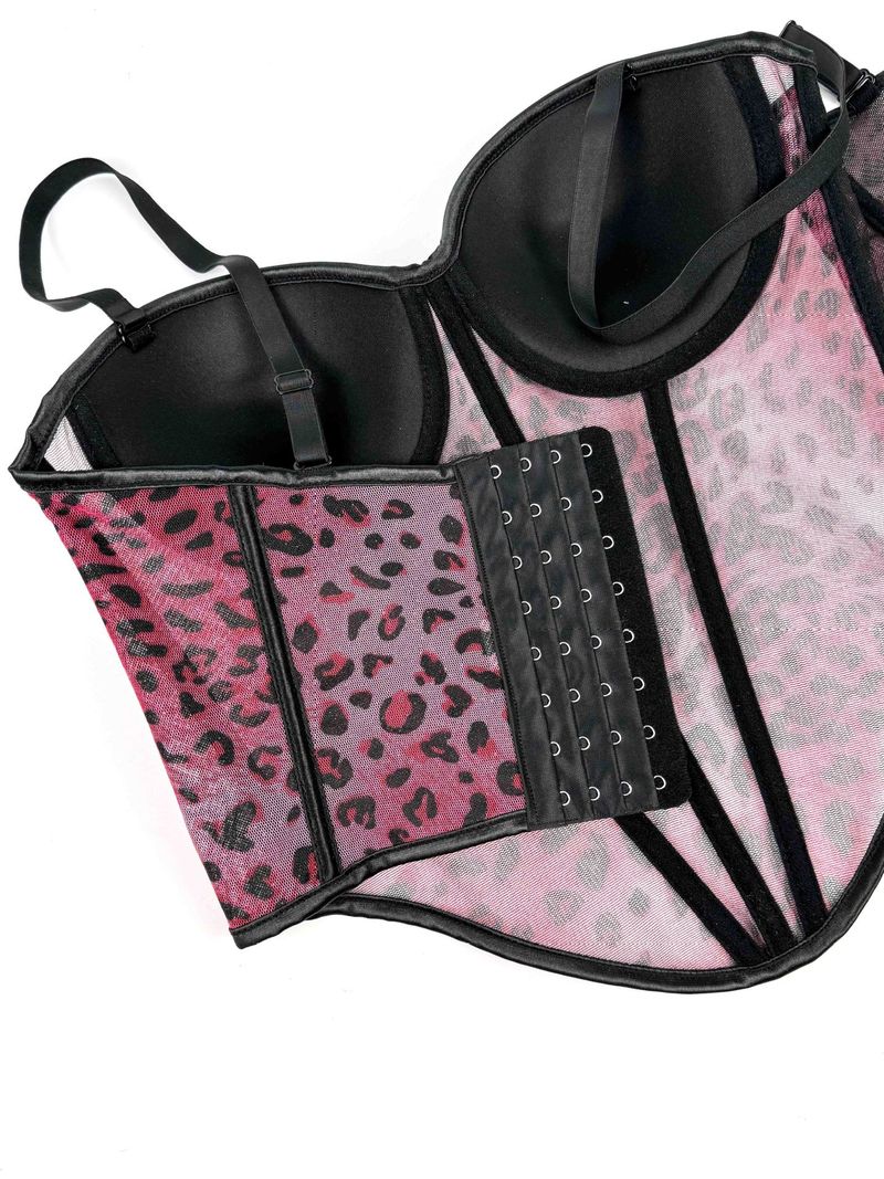 Damenbekleidung Sexy Leoparden-Punktmuster-Spleißen-BH Hosenträger High-End-Innennetzspitze Durchsichtige Oberbekleidung Fischgräten-BH_voghion.com
