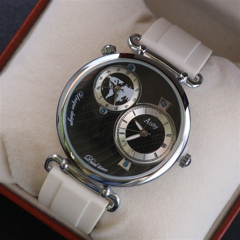 High-end Men's Movement Waterproof Cool Business Watch With Rubber Silicone Strap Dual Time Zone Hot Sale_voghion.com