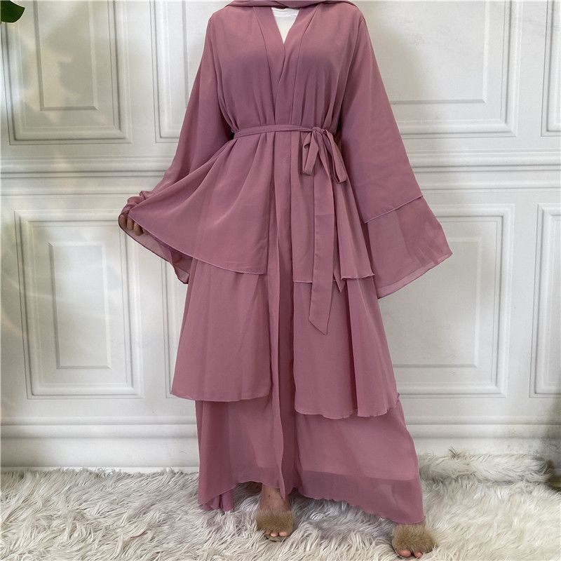 Women's Middle Eastern fashion classic Islamic Dubai new three-layer chiffon cardigan robe _voghion.com