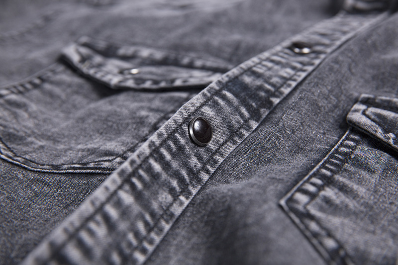 Man's clothing Men's denim short sleeve shirt Double pocket short sleeve shirt_voghion.com