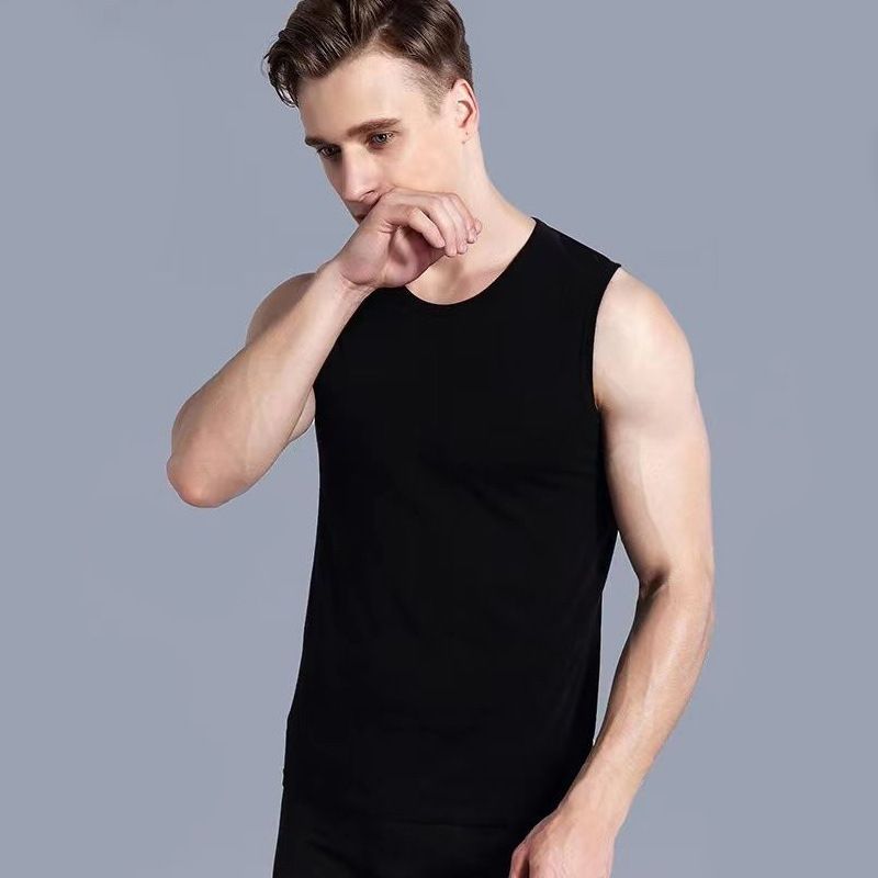Summer Men's Wide Shoulder Round Neck Tank Top Breathable Slim Fit Sports Fitness Base Solid Color Undershirt Sleeveless_voghion.com