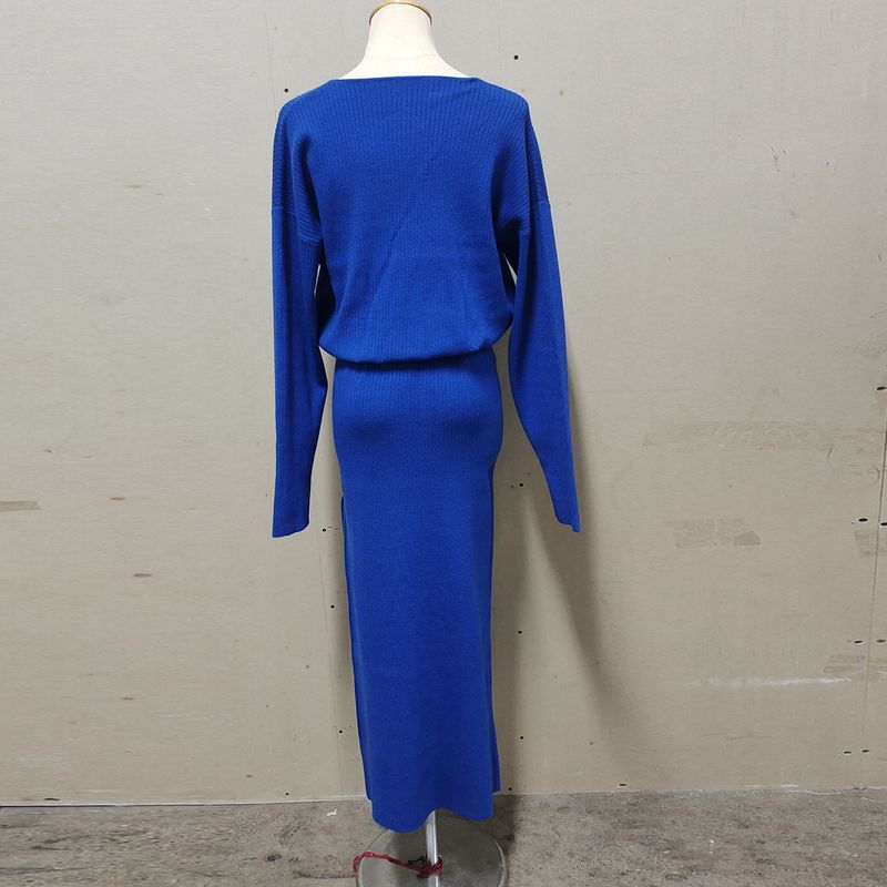 Women’s V-Neck Knit Top & High-Slit Skirt Set – Soft Autumn Layering Essential For Effortless Elegance_voghion.com