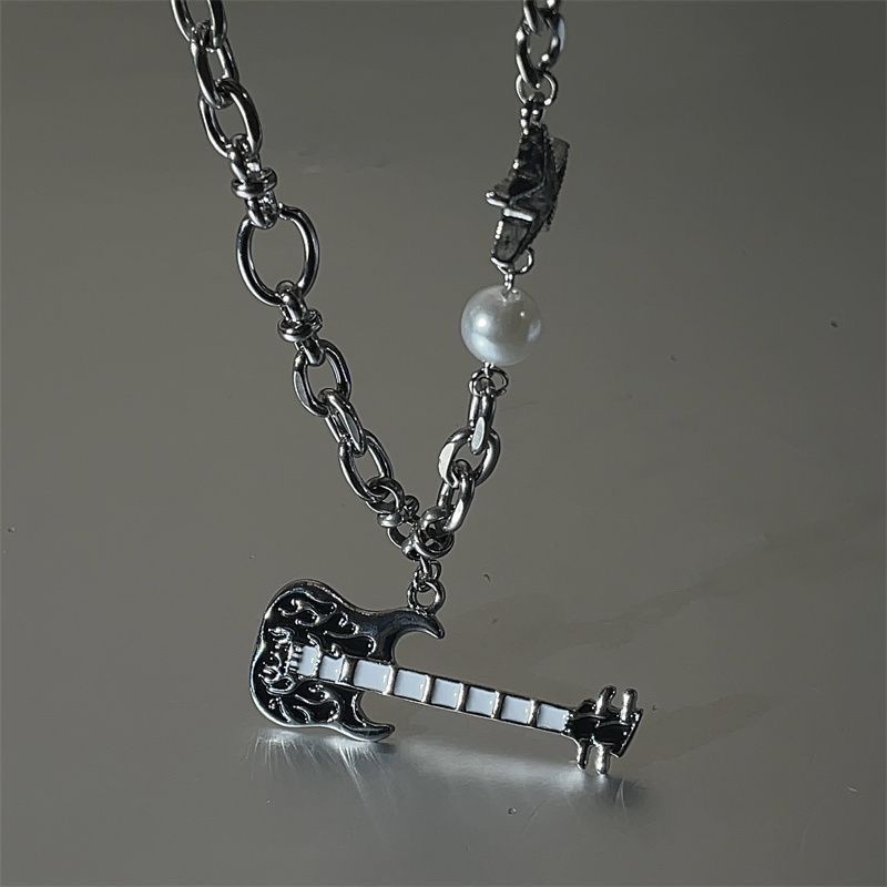 Hip-Hop Flame Rock Guitar Women, Cuban Necklace For Men, Ins Style Niche High-End Collarbone Chain_voghion.com