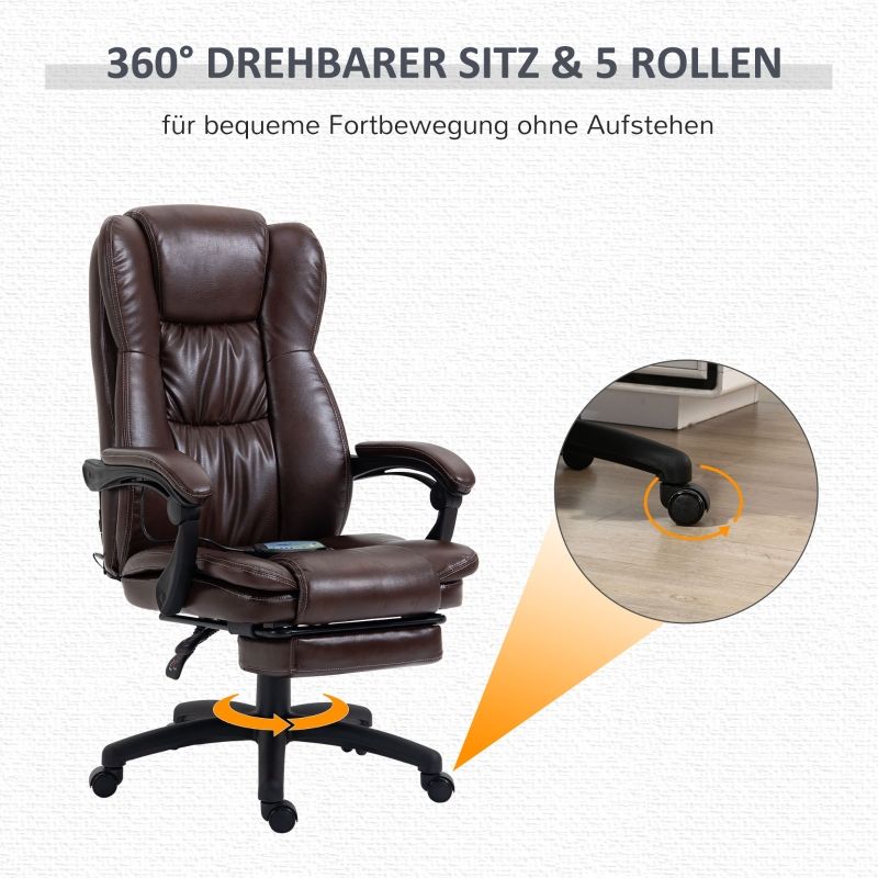 Drehstuhl Mit Fußstütze, Kopfstütze, Massagefunktion, Braun_voghion.com
