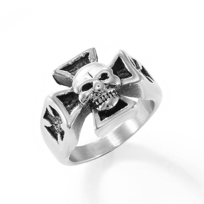 Gothic Stainless Steel Ring For Men - Skull Cross Titanium Band Punk Hipster Jewelry Unisex Fashion Accessory_voghion.com