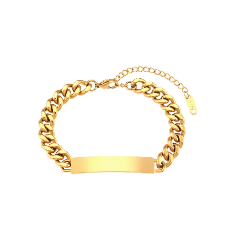 Bracciale con catena cubana geometrica esagerata placcata in oro, unico nel suo genere, con segno curvo in acciaio inossidabile._voghion.com