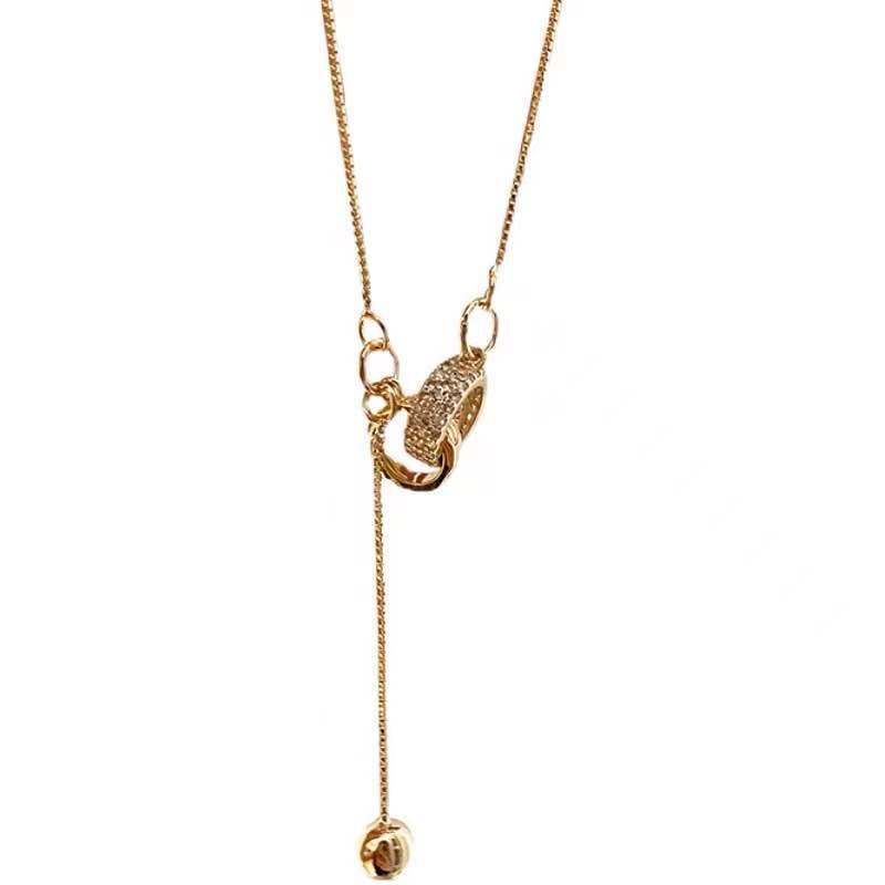 Collana in acciaio al titanio con doppio anello di diamanti scintillanti e perline rotonde, design di lusso leggero, moda giapponese e coreana_voghion.com