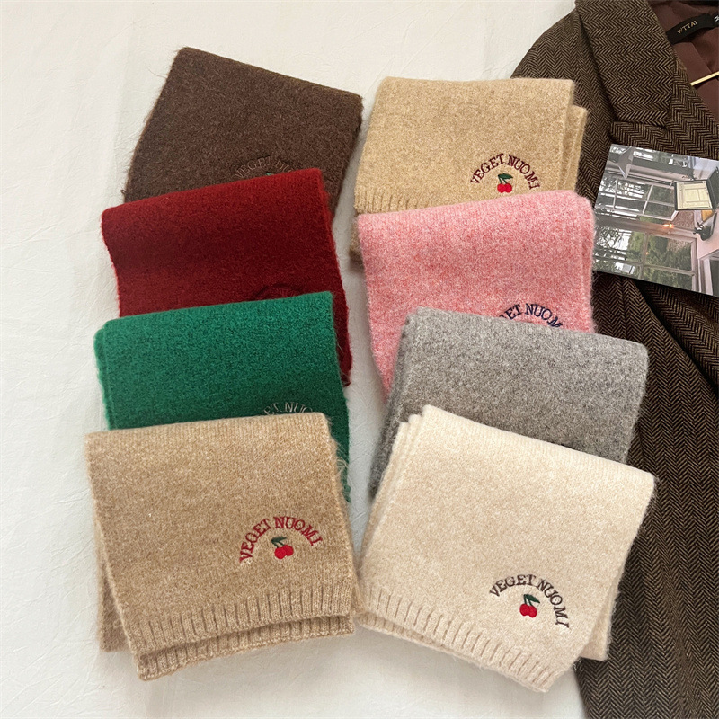 Sciarpe per bambini Sciarpa lunga per bambini autunno e inverno neonati e ragazze protezione calda dal freddo per il collo con ricamo ciliegia_voghion.com