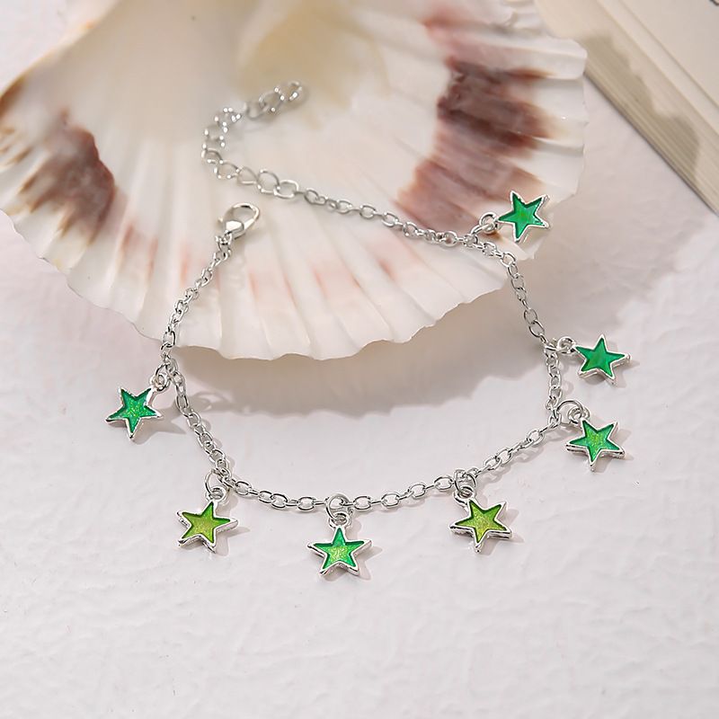 Beach style fluorescent green five pointed star tassel exquisite super immortal night light gorgeous anklet for women_voghion.com