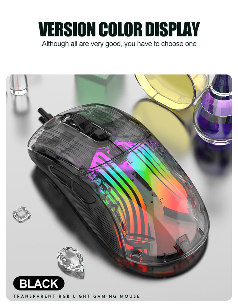 Arrival XYH New Transparent Wired Game Mouse RGB Light Effect gear DPI Adjustment USB Interface Mute O_voghion.com