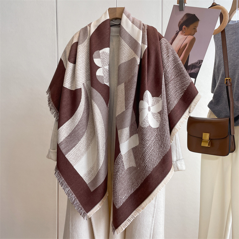 2024 Autumn/Winter New Square Art Style Cashmere Scarf Women's Warm Air Conditioning Room West Blanket Shawl_voghion.com