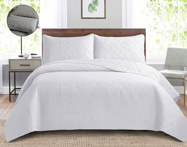 Quilted Bedspread Set 3-Piece Ultrasonic Embossed Reversible Cover With Cotton Filling Machine Washable Luxury Bedding_voghion.com