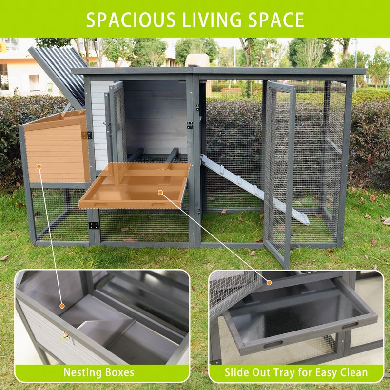 79"Large Chicken Coop With Upgraded Perches, Wooden Outdoor Chicken Cage With Large Nesting Box, Weatherproof Open Asphalt Roof &Removable Bottom, Duck House, Rabbit Hutch_voghion.com