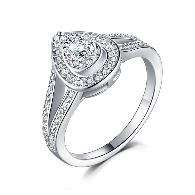 Anello con zircone a forma di pera - Anello con diamanti a goccia in argento sterling 925 (edizione lusso)_voghion.com