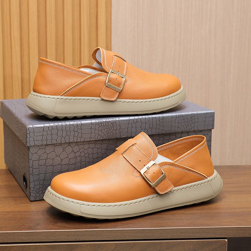 Men's Slip-On Soft Sole 2025 New Korean Style Breathable Trendy Genuine Leather Loafers For Men_voghion.com