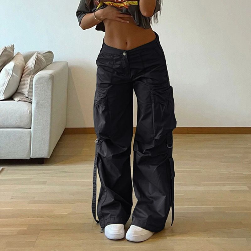 Pantaloni da donna retrò, con tasche, cuciture, vita media, gamba larga, coulisse, casual, tinta unita_voghion.com