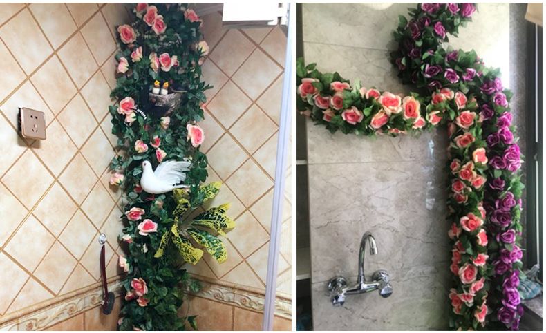 69 Heads Artificial Rose Vine Garland For Wedding Home Decor, Air Conditioner & Pipe Decoration, Fake Flower Vine With Ties, Multiple Colors Available_voghion.com