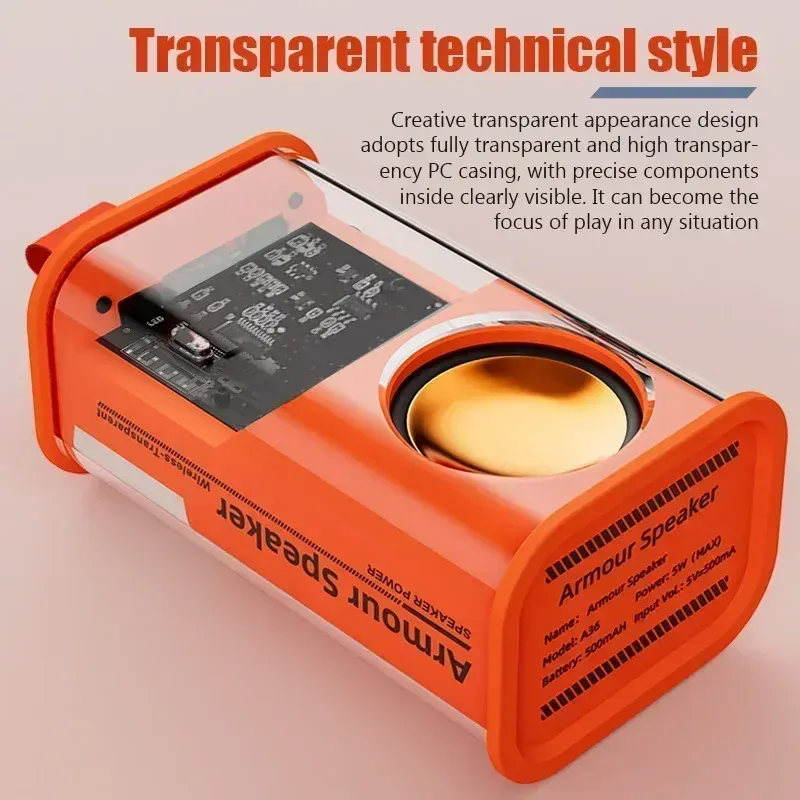 Hoparlör Ses Kutusu Bass Şeffaf Kablosuz Mecha Hoparlörler Shake Hoparlörler Ses Çalar Bluetooth Stereo Surround_voghion.com