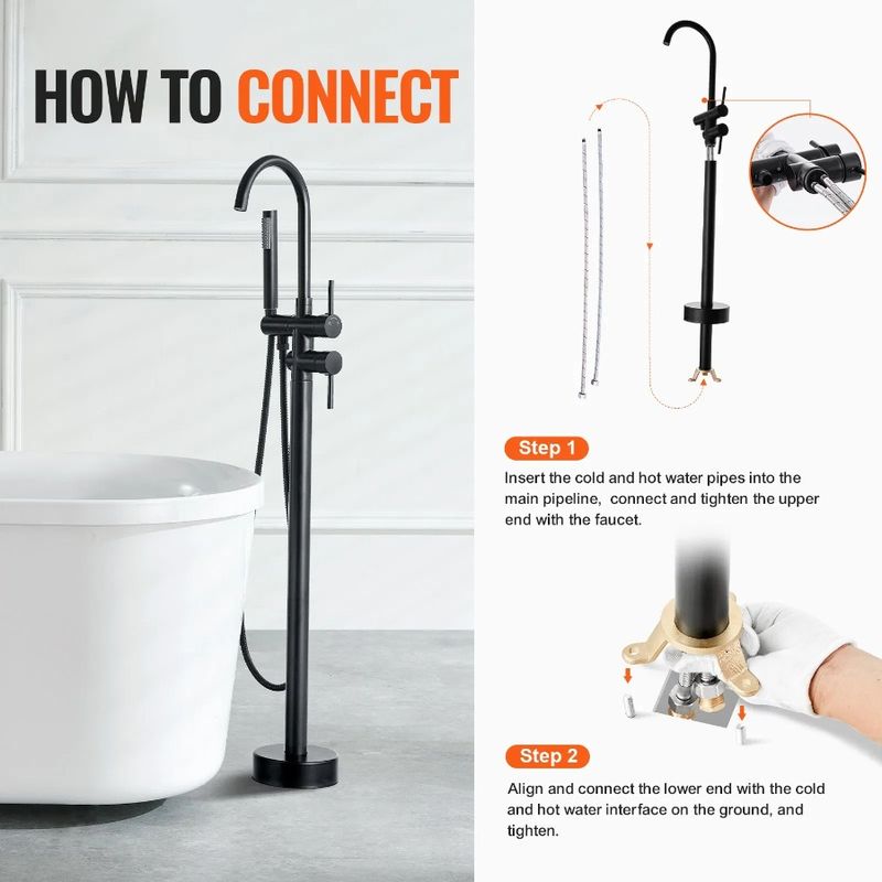 Spout Tub Shower Two Mixer Bathin Floor Mount For Water 360° Faucet Modes Swivel Freestanding Bathtub Filler Taps Freestanding_voghion.com