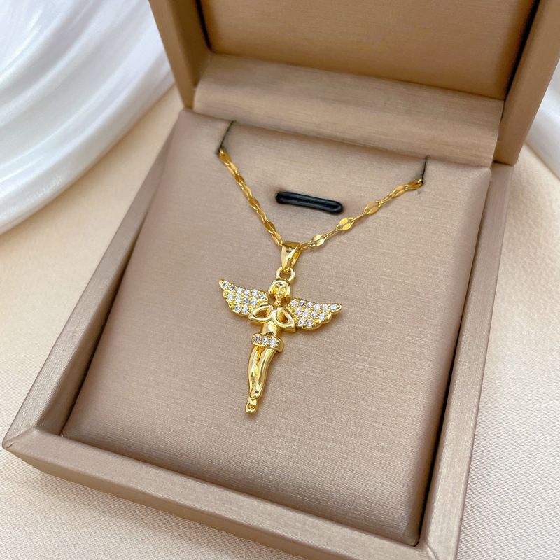 【 】 Devout Angel, Light Luxury, Gorgeous And Full Diamond Necklace, Women's Versatile Clavicle Cha, Titanium Steel_voghion.com