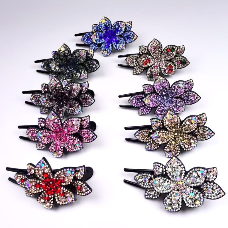 Pince à cheveux en strass à cinq feuilles, élégante et polyvalente, pince à griffes en cristal, grande pince à cheveux en forme de bec de canard, accessoire pour cheveux pour femme_voghion.com