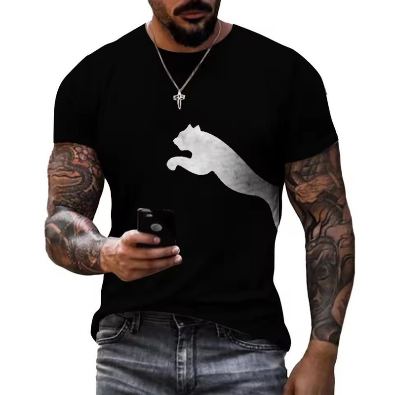T-shirt girocollo a maniche corte, versatile e casual da uomo, con stampa 3D di ghepardo, stile High Street_voghion.com
