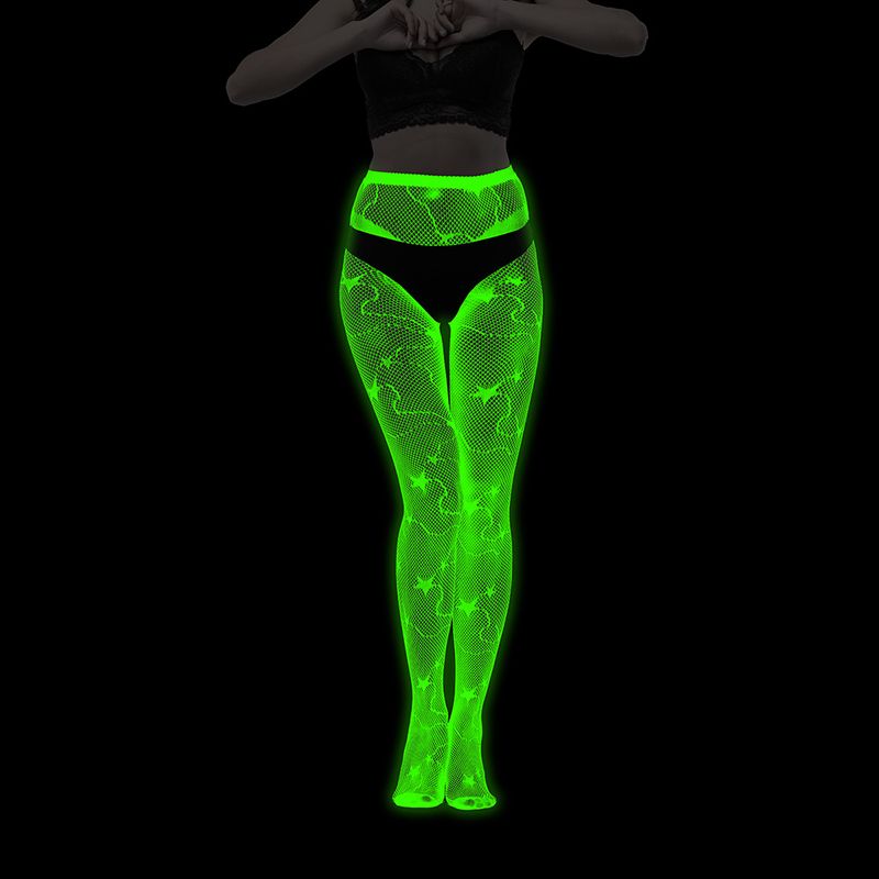 Calze con base luminosa, collant fluorescenti europei e americani, calze a rete luminose notturne, calzini in jacquard con pizzo e tatuaggio sexy con luce verde_voghion.com