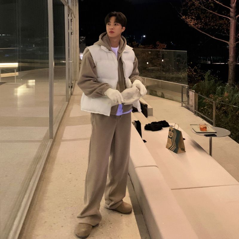 2025 MYQ Herbst und Winter Casual Sportanzug Herren Loose Hooded Cardigan Sweatshirt, Hängende gerade Bein lange Hose e795_voghion.com