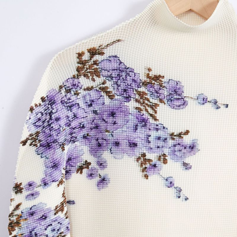 Vêtements pour femmes Printemps 2023 Style floral Petit col haut frais Haut à manches longues Taille élastique Jupe plissée Ensemble deux pièces plissé doux_voghion.com