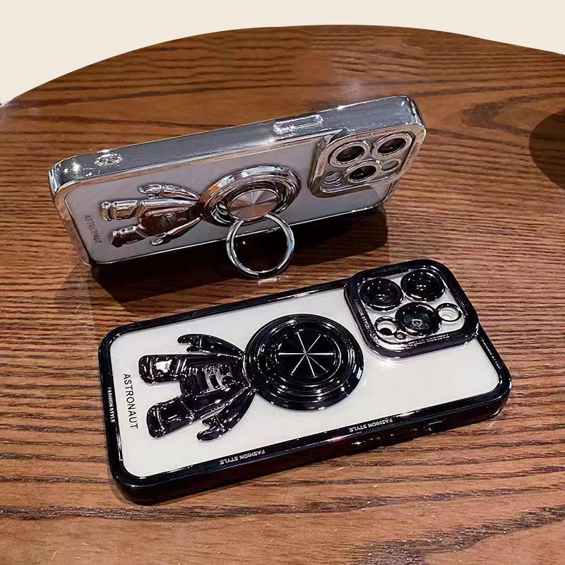 Moda di lusso Elettrolitico 3D Astronauta Anello Staffa Cassa Del Telefono Morbida Per Iphone 11 12 13 Pro MAX X XR XS 7 8 Plus Custodie Cover_voghion.com