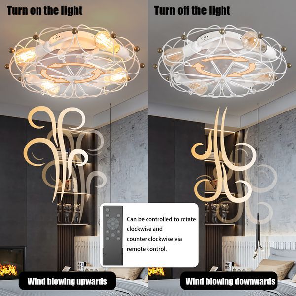 Low Profile Caged Ceiling Fan With Lights Remote Control, Embedded Modern Industrial Ceiling Fan_voghion.com