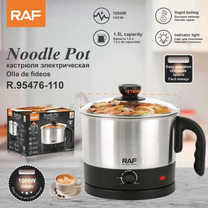RAF European Standard Portable Electric Cooking Cup, 1.5L Stainless Steel Integrated Instant Noodle Pot For One Person_voghion.com