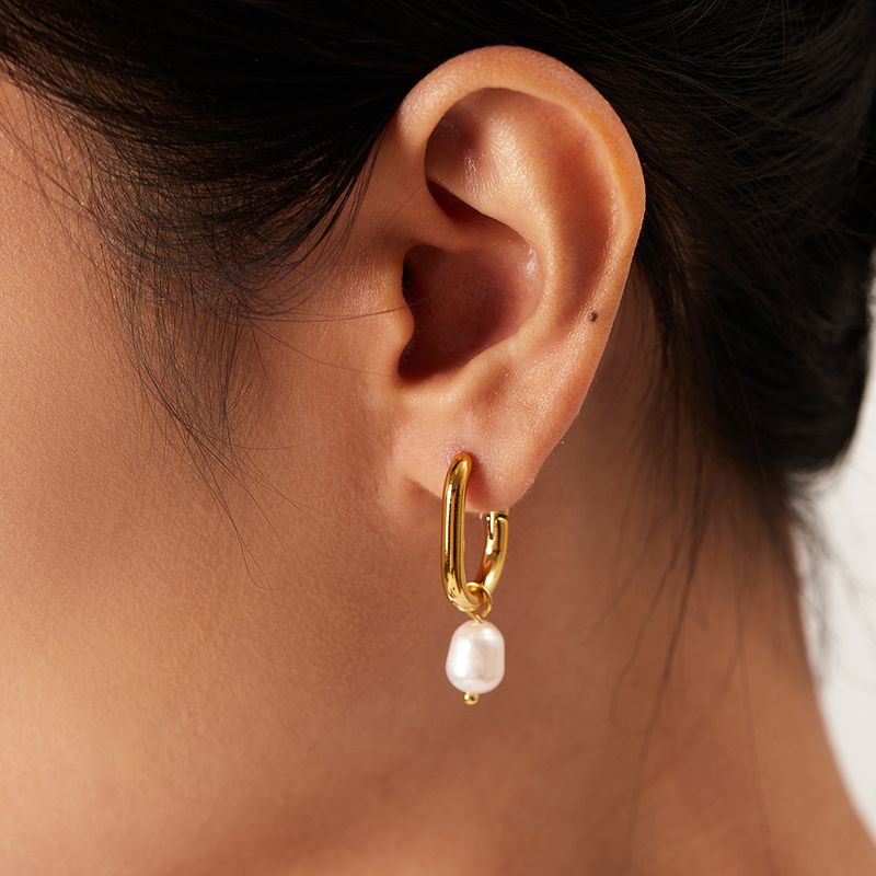 Nuovo influencer INS con lo stesso orecchino di perle d'acqua dolce, gioielli pendenti alla moda e semplici per le donne_voghion.com