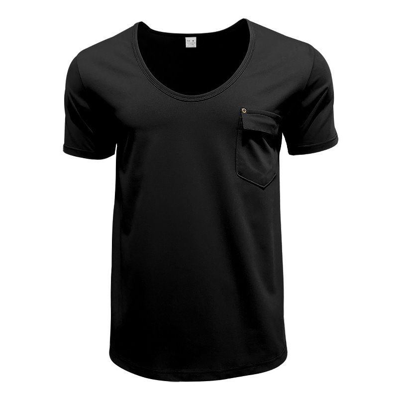Unbeatable Quality Summer New T-shirt V-neck Patch Pocket Solid Color Plus Size Thin Short Sleeved Men's Clothing_voghion.com