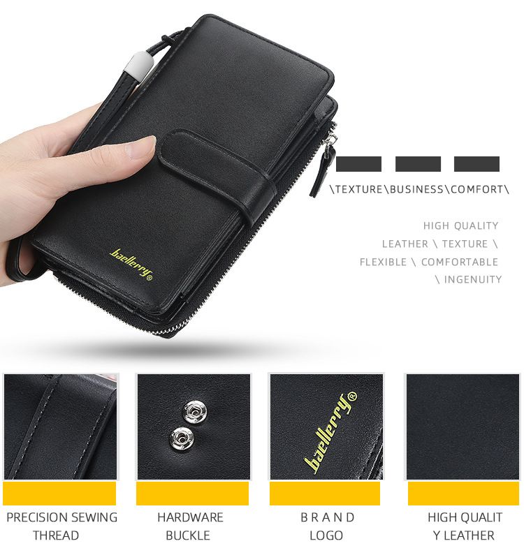 Portafoglio Baellerry da uomo, lungo, multifunzionale, borsa per cellulare, retrò, con cerniera, fibbia, all'ingrosso_voghion.com