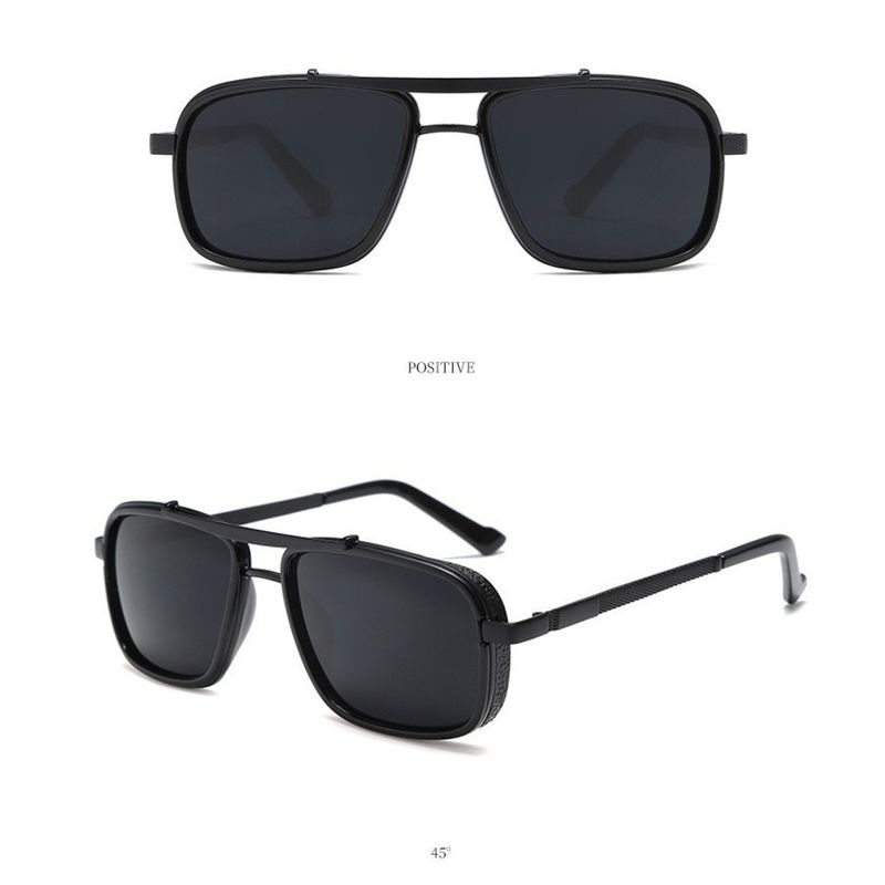 New Fashion TAC Polarized Thickened Square Frame Double Bridge Punk Men's Metal Sunglasses_voghion.com