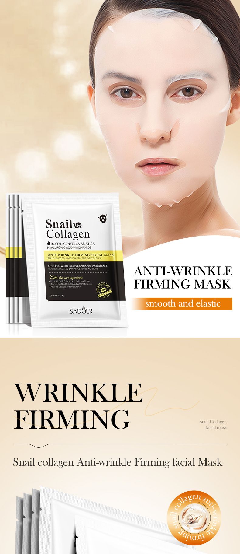 SADOER Snail Collagen Anti-Wrinkle Firming Mask 25g * 1 Piece, Fine Skin Mask_voghion.com