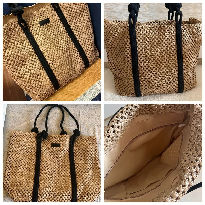 Borse da spiaggia in paglia intrecciata casual estive di grande capacità Borsa a tracolla da donna fatta a mano Borse da viaggio da donna Shopper in rattan_voghion.com