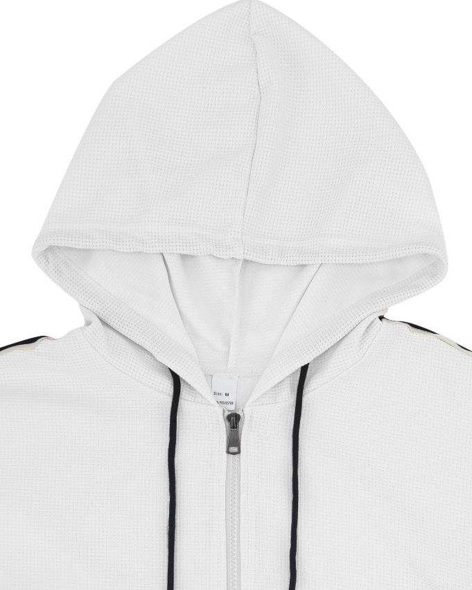 Men's Waffle-Knit Hoodie & Jogger Set, Embroidered Logo Lounge Wear, Comfortable Two-Piece Outfit_voghion.com