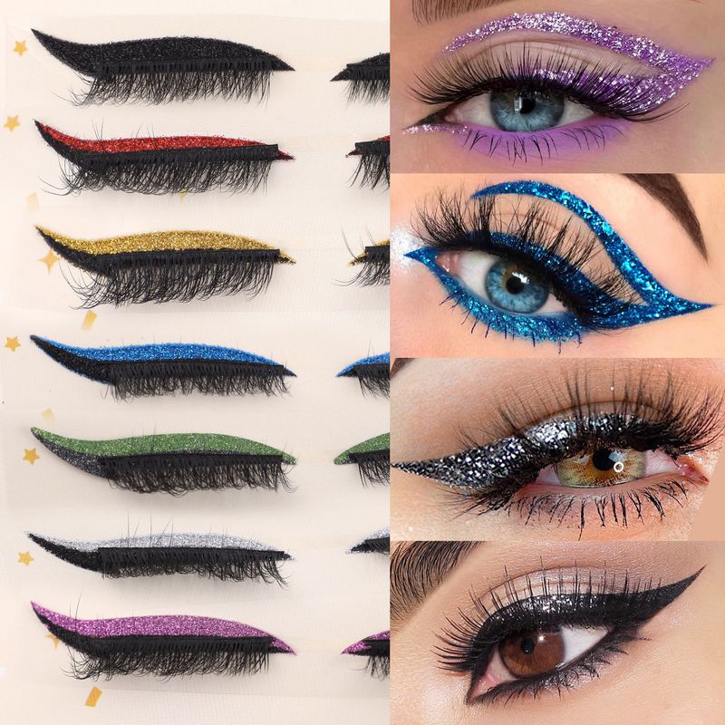 Hot-Selling 1 Pair Colorful Eyeshadow False Boxed Lazy Self-Adhesive Natural Dense Curled Eyelashes_voghion.com