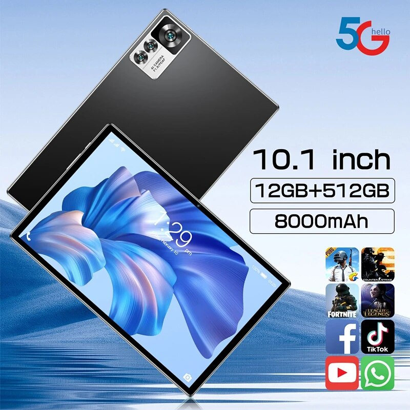Global tablet 12spro 10.1in Android 13 12GB+512GB WPS 5G tablet Android WiFi Bluetooth tablet Android tablet_voghion.com