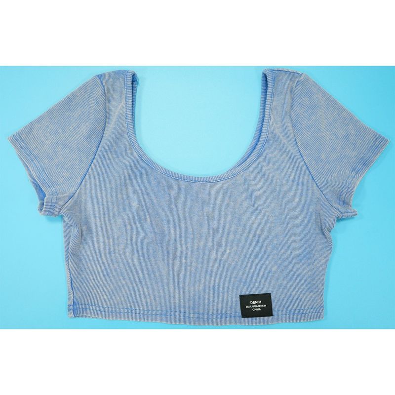 Completo da donna in due pezzi, sexy, con scollo a U e gamba larga, in tessuto usurato, che lascia scoperta la vita_voghion.com