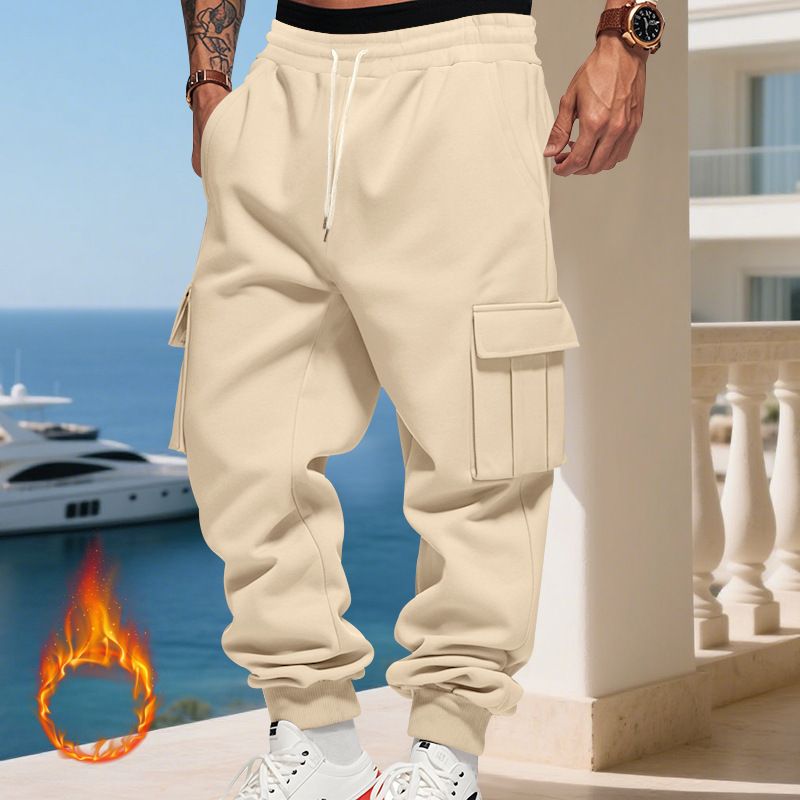 Pantaloni cargo da uomo foderati in pile - Jogger casual caldi invernali con tasche multiple, vestibilità ampia, vita elastica, comodi ed eleganti per l'uso quotidiano_voghion.com